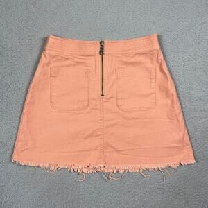 Madewell Womens Size 2 Peachy Raw Hem Mini Skirt Front Zip With Pockets